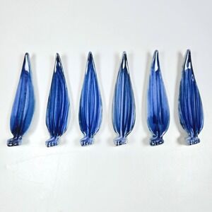 Vintage Ceramic Leaf Japanese Chopstick Rests 6 Hand Painted Hashioki Blue